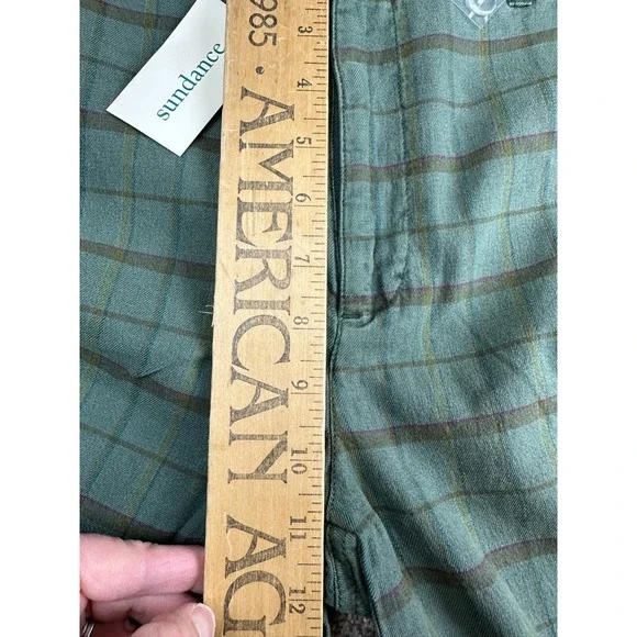 Sundance Ankle Pants Womens Size 2 Sage‎ Green Plaid Linen Blend High Waist - Picture 9 of 12